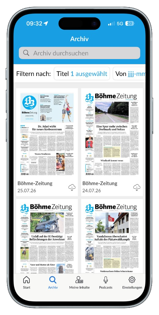 iPhone mit der Böhme-Zeitung E-Paper-App